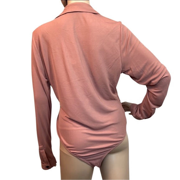 Donna Karan New York NWT Size L Mauve Lina Sleeve Collared Bodysuit (0051) - Picture 4 of 12